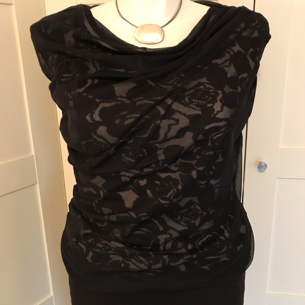 Sheer Ruched Black & White Roses Blouse